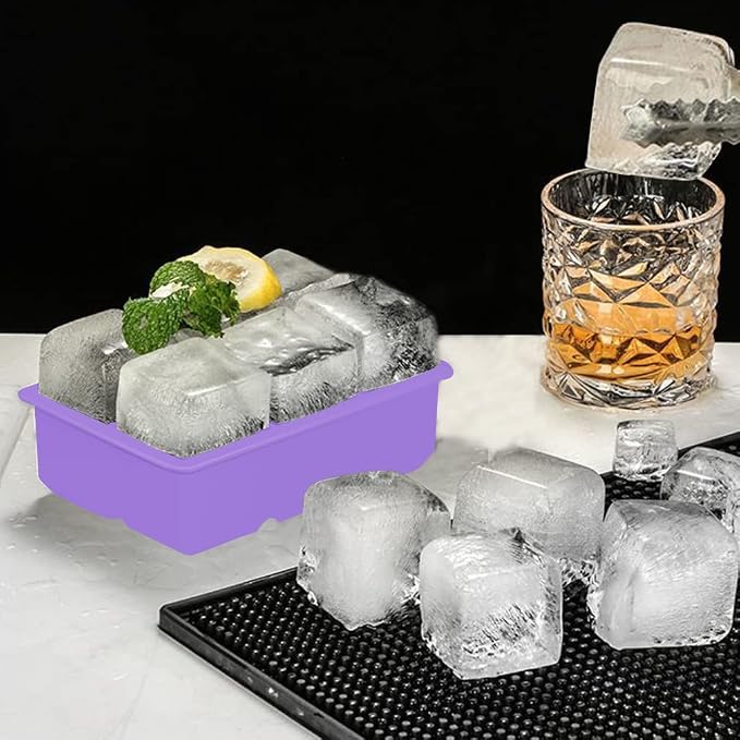 ROTTAY Ice Cube Trays (Set of 2), Sphere Ice Ball Maker with Lid & Large Square Ice Cube Maker for Whiskey, Cocktails and Homemade, Keep Drinks Chilled Purple