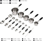 XSNBRD Magnetic Measuring Cups and Spoons Set, 13-Piece | Stainless steel with silicone handles. Magnetic nesting for compact storage. Ideal for baking and cooking.（Black）