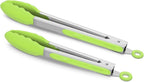 2 Pack Silicone Kitchen Tongs, 9 & 12 Inch, Stainless Steel, Light Green