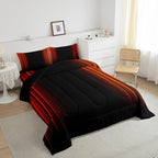 Geometric Abstract Ombre Comforter Set Kids Teens Orange Red and Black Striped Bedding Bed Set Decor Modern Fashion Comforter Inner Fill Bedroom Collection 2Pcs Twin Size