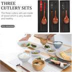 Japanese Spoon and Chopsticks Set 3 Pairs Reusable Travel Utensils Wooden Dining Tableware for Picnic School Office Home 9.84 in