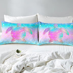 Erosebridal Mermaid Scales Comforter Set for Girls, Tortoise Reptile Bedding Set King Size, Sea Turtle Ocean Life Duvet Sets for Kids Children Boys Women, Sweet Girly Down Comforter, Teal Blue