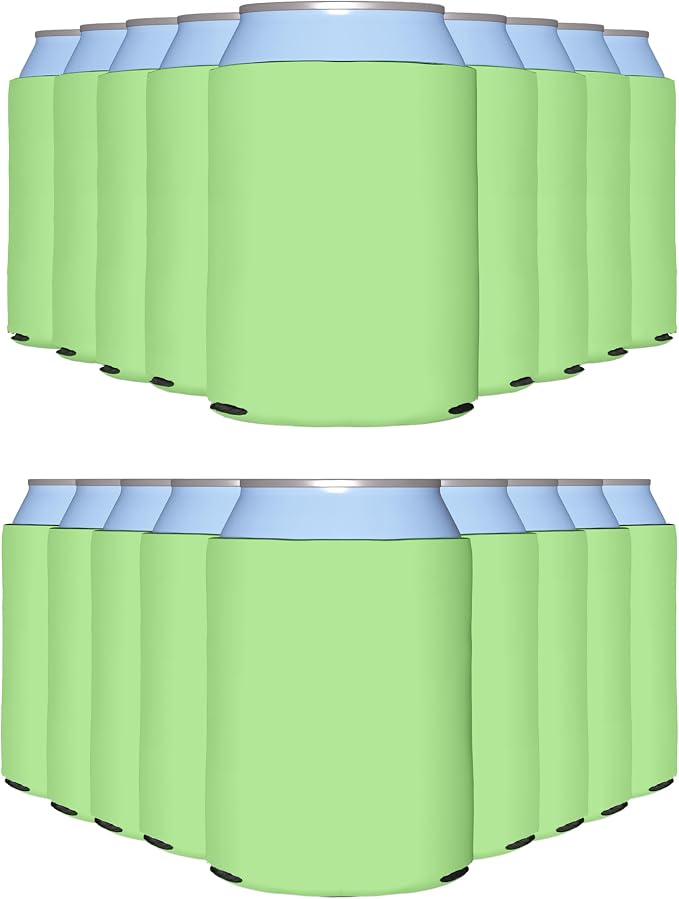 PartyPrints 25 Pack Pistachio Blank Can Cooler Sleeves, Customizable Bulk Insulated Foam for Beer, Collapsible Plain Drink Holder, Cold Soda Insulator, 12oz Regular, 16oz Tall Cans