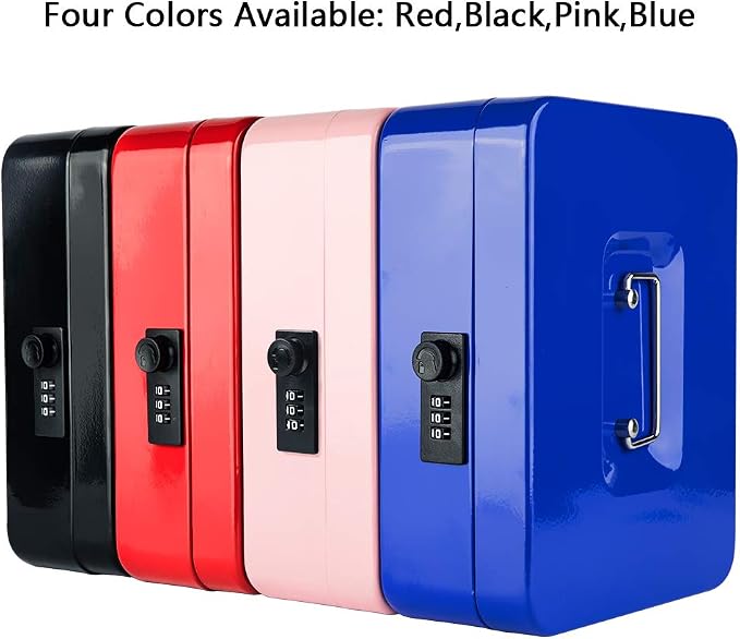 KYODOLED Large Cash Box with Combination Lock,Safe Metal Box for Money, Storage Lock Box with Money Tray,9.84"x 7.87"x 3.54" Blue Large