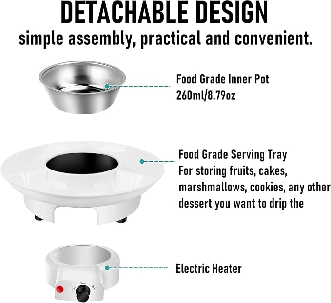 Dpofirs Chocolate Fondue Pot Set Electric Melting Machine, 3 Sections Tray, Cheese Warmer for Couple Family & Date Night Idea House Warming Holidays Essentials (US)