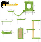 NUNU LAB Wall Mounted Cat Climber Set, 6 Pcs Cat Furniture Set with House, Bridge, Steps, Scratcher Board and Hammock, Shelves for Indoor, Luxury Walls Furniture, Light Green