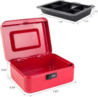 KYODOLED Medium Cash Box with Combination Lock Safe Metal Money Box with Money Tray for Security Lock Box 7.87"x 6.30"x 3.54" Red Medium