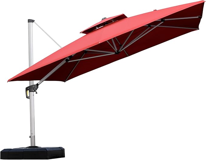 PURPLE LEAF 11 Feet Double Top Deluxe Square Patio Umbrella Offset Hanging Umbrella Cantilever Umbrella Outdoor Market Umbrella, Brick Red