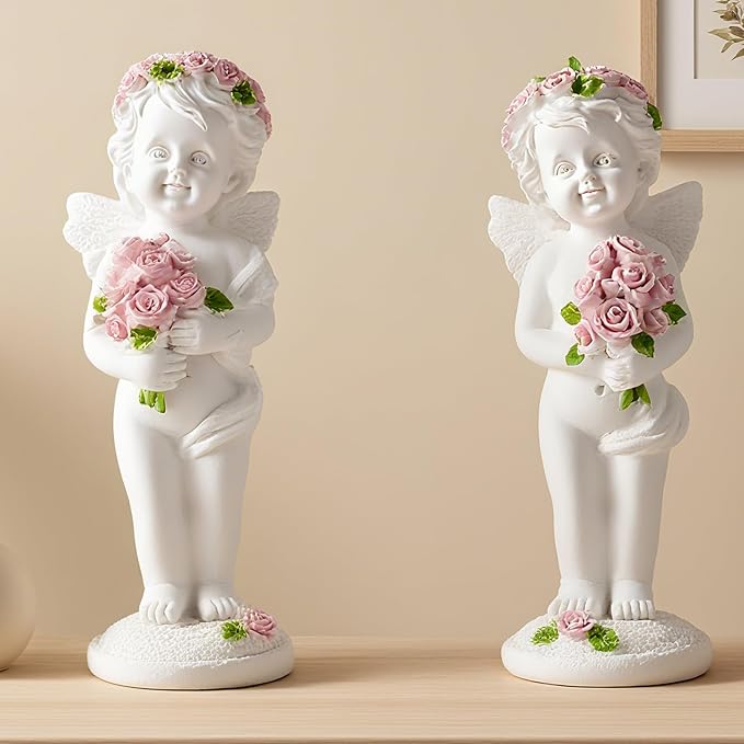 Resin Angel Statue Holding Flowers, Indoor Living Room Dining Table Decor, Outdoor Garden Ornament, Ideal Gift for Mom, Dad and Friends