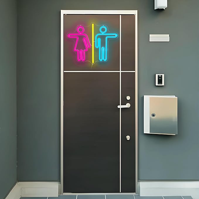 Restroom Neon Signs for Wall Decor Bathroom Neon Sign Dimmable LED Powerd Toilet Light Restroom Signs for Business Ideal for Bathroom, Bar, Hotel, Hospital,Home and Party Decoration(12.9 * 10.6inch)