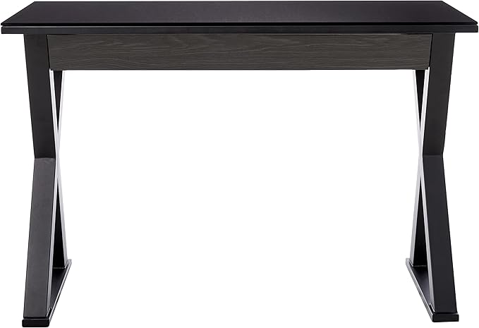 Walker Edison Lawrence Urban Industrial X Leg Glass Top Computer Desk, 48 Inch, Black