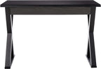 Walker Edison Lawrence Urban Industrial X Leg Glass Top Computer Desk, 48 Inch, Black