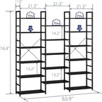 NUMENN Triple Wide 6 Tier Bookshelf, Rustic Industrial Style Bookcases and Bookshelves with 17 Open Display Shelves, Modern Tall Bookcase Furniture for Bedroom, Living Room and Home Office, Black