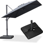 PURPLE LEAF 9' × 9' Patio Cantilever Umbrella with Base Outdoor Square Adjustable Offset Umbrellas with 360-degree Rotation and 8 Heavy Duty Metal Ribs for Garden Deck Pool Grey
