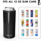 TILUCK Skinny Can Cooler, Stainless Steel Insulated Slim Cans, 12 oz | Beer & Hard Seltzer, Doucle-Walled Stainless Steel Insulated Slim Cans, Slim 12 oz(Glitter Black)