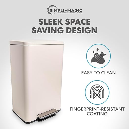 50 Liter / 13.2 Gallon Soft-Close, Smudge Resistant Trash Can with Foot Pedal and Built in Filter- White Color