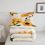 Girls Sunflowers Comforter Set Twin Size Retro Yellow Sunflower Bedding Set for Kids Teens Women Botanical Flowers Duvet Insert Vintage Floral Letters Down Comforter Kids Bedding Set, 2 Pieces