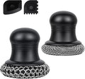 316 Upgraded Cast Iron Scrubber with Pan Scraper,Cast Iron Cleaner for Grill Pan Skillet Wok Carbon Steel,Ergonomic to Hold Easy to Use Dishwasher Safe ((Small&Large Chainmail,2pcs))