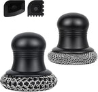 316 Upgraded Cast Iron Scrubber with Pan Scraper,Cast Iron Cleaner for Grill Pan Skillet Wok Carbon Steel,Ergonomic to Hold Easy to Use Dishwasher Safe ((Small&Large Chainmail,2pcs))