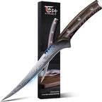 Fillet Knife, Razor Sharp 7.2 Inch Boning Knife, High Carbon Stainless Steel Filet Knives with High Flexibility, Wooden Handle, Full Tang Damascus Pattern Fishing Knives, Ideal Gift