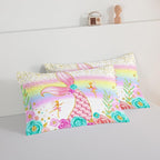 HOSIMA Mermaid Comforter with 2 Pillowcases,Girly Rainbow Bedding Set Glitter Pink Mermaid Tail Comforter Set,Flower Fairies Rose Gold Comforter Set,Floral Queen Comforter Set.