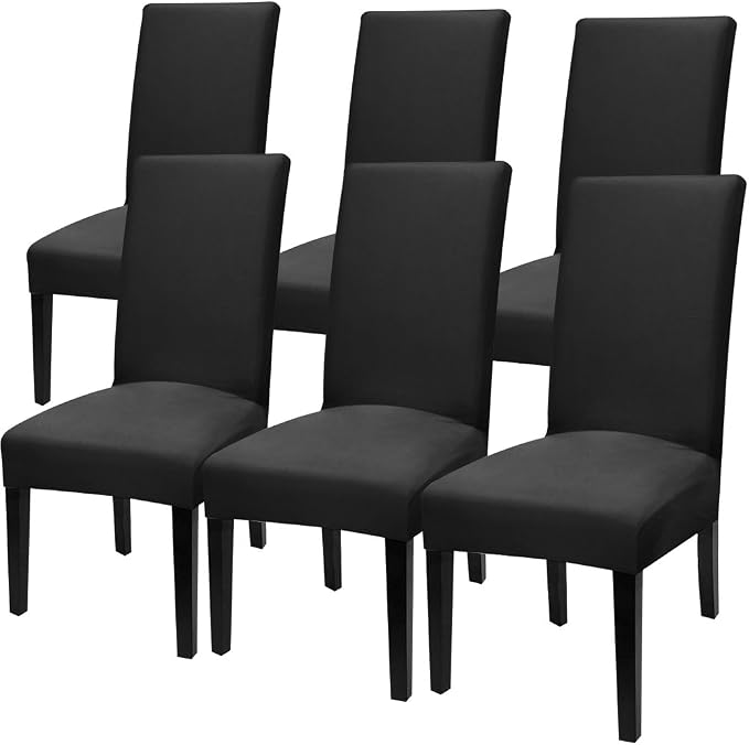 Fuloon 6 Pack Super Fit Stretch Removable Washable Short Dining Chair Protector Cover Seat Slipcover for Hotel, Dining Room, Ceremony, Banquet Wedding Party | Solid Black, Set of 6, Super Fit, Stretch, Removable, Washable, Suits for Hotel, Dining Room,...
