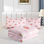 Cartoon Bear Comforter King Size,Pink Strawberry Comforter Set for Kids Teens Girls,3Pcs Bedding Set Printed Comforter with 2 Pillowcases,Down Alternative,Soft and Lightweight，King Size