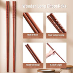 Long Cooking Chopsticks,16.5 Inches Brown Extra Long Wooden Chopsticks Kitchen Frying Chopstick Reusable for Noodles Hotpot, 2 Pairs