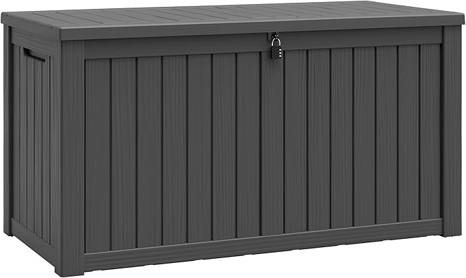 NUNU LAB 151 Gallon Outdoor Storage Box,Resin Large Sturdy Deck Box, Backyard Outside Storage Box Waterproof with Double Wall Panels,Package Delivery Garden Outdoor Hose Storage Bin,Black