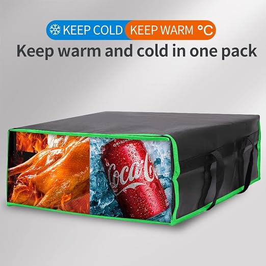 Bodaon Insulated Pizza Delivery Bag, 20" x 20" x 8" Pizza Warmer Bags for Carry Hot, Black with Green Edge, 1-Pack