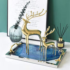 Sziqiqi Reindeer Figurine Statues Deluxe Set of 2, Christmas Deer Pure Copper Heavy Reindeer Ornaments for Home Decor Accents Living Room Office Bookself Tabletop Mantle Christmas Decoration, Gold