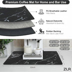 ZLR Coffee Bar Mat for Espresso Machine, 12"x20" Medium, Marble Black | Absorbent Dish Drying Mat, Stain-Hiding PU Top, Non-Slip Back, Fits Grinder, Knock Box, Tamper & Milk Frother