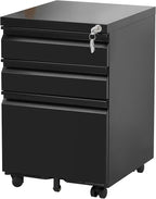 3-Drawer Mobile File Cabinets Rolling Metal Filing Cabinet for Legal & Letter File Anti-tilt Design with Lock Under Desk Office Drawers Fully Assembled Except Casters Black