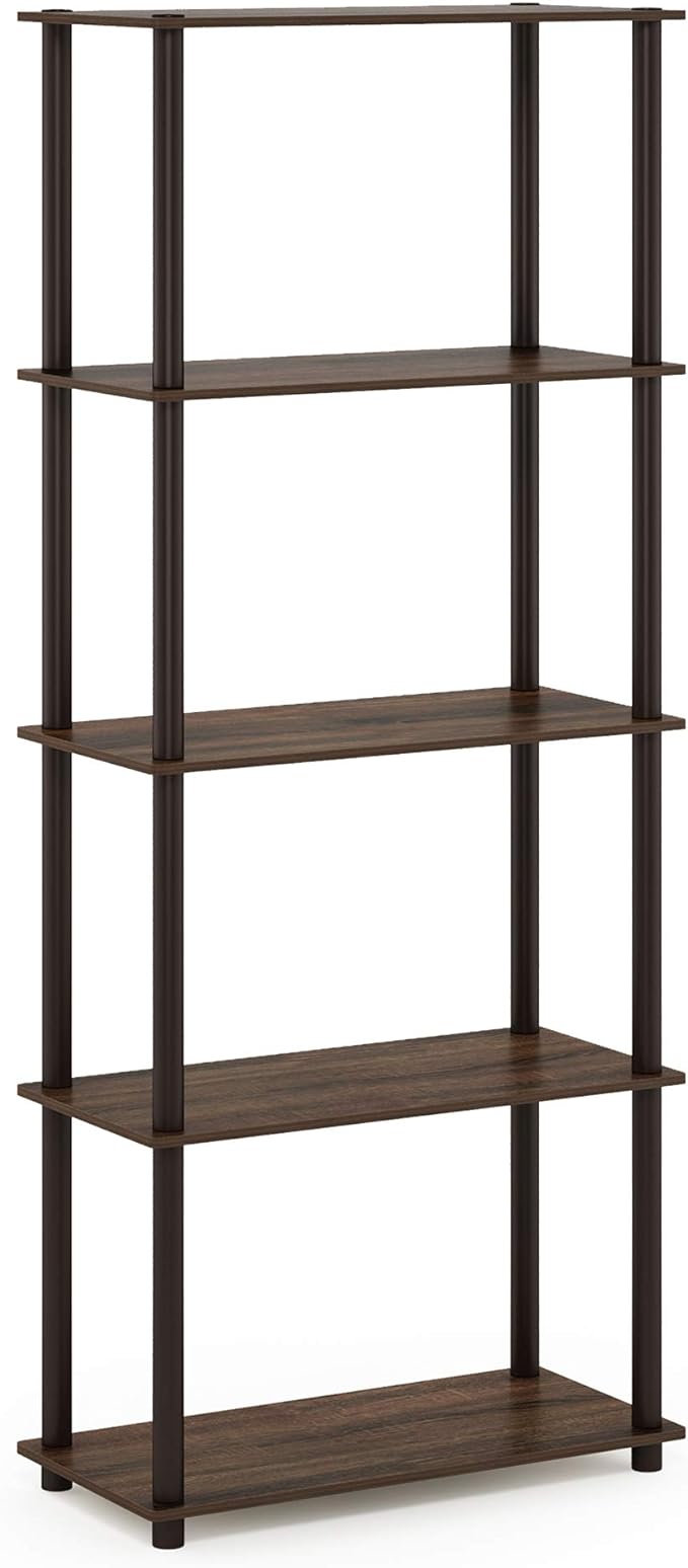 Furinno Turn-N-Tube 5-Tier Multipurpose Shelf / Display Rack / Storage Shelf / Bookshelf, Round Tubes, Walnut/Brown