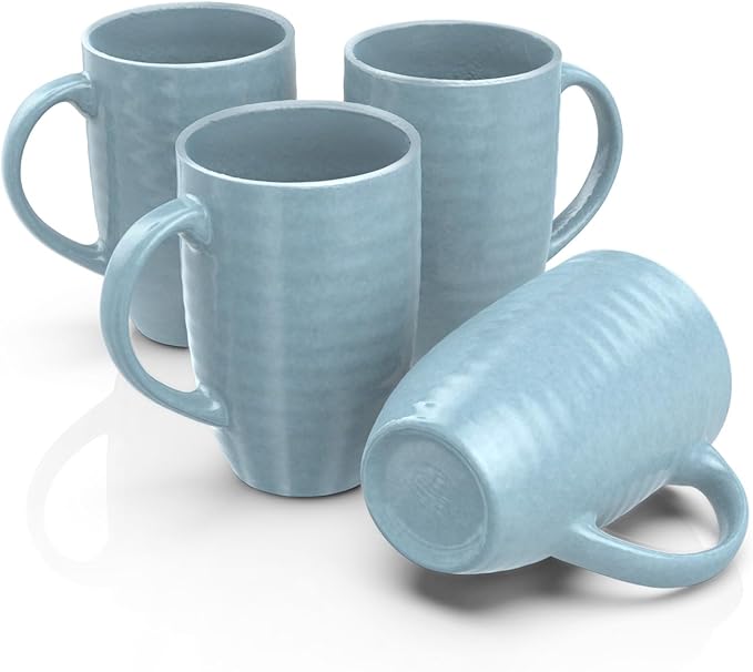 Set of 4 Oversized 20oz Tall Ceramic Latte Coffee Mugs, Gift Set for Cococa, Tea and More. With Large Handles; Dishwasher and Microwave Safe. (Blue)