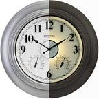 Andy Star 21 Inch Silver Illuminated Outdoor Wall Clock Waterproof with Thermometer and Hygrometer, Oversized Battery Operated Round Wall Clock, Big Silent Non Ticking Clock for Patio Pool Garden