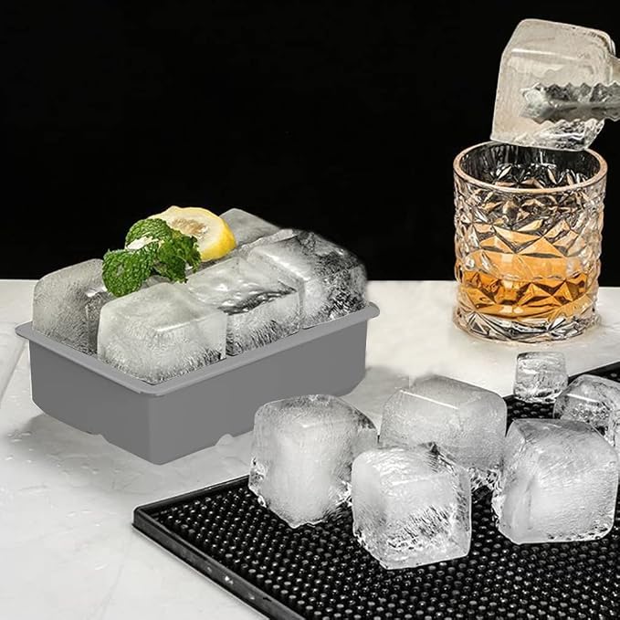 ROTTAY Ice Cube Trays (Set of 2), Sphere Ice Ball Maker with Lid & Large Square Ice Cube Maker for Whiskey, Cocktails and Homemade, Keep Drinks Chilled, Grey