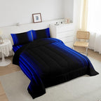Geometric Abstract Ombre Comforter Set Kids Teens Dark Blue and Black Striped Bedding Bed Set Decor Modern Fashion Comforter Inner Fill Bedroom Collection 3Pcs Queen Size