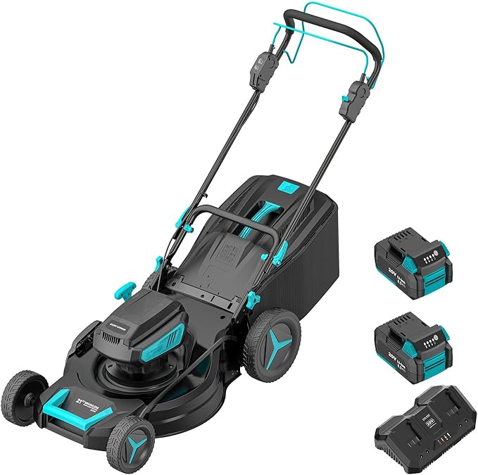 40V 21 inch Self-Propelled Lawn Mower Cordless, 3-in-1 Brushless Electric Lawn Mower with 6-Position Cutting Height Adjustment, 2 * 8.0Ah Battery & Dual Charger Included