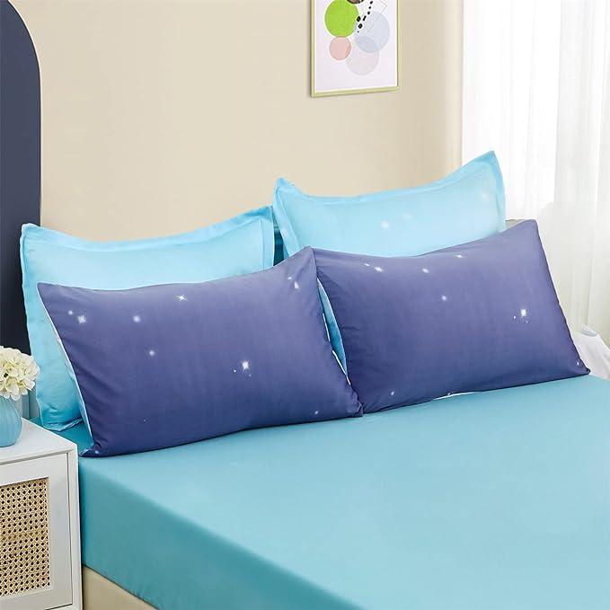 Dinjoy Girls Women Comforter Set King Size Ombre Blue Purple Rainbow Bedding Set 7 Pieces Bed in A Bag for Teen Adult (1 Comforter, 1 Flat Sheet, 1 Fitted Sheet, Pillow shams & Pillowcases)