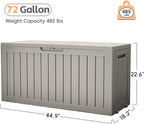 Outdoor Storage Box, 72 Gallon Waterproof Resin Deck Box, Storage Bin for Package Delivery, Patio Furniture Cushion, Garden Tools, Pool Accessories, Weatherproof and UV Resistant, Grey