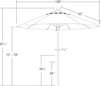 California Umbrella 9' Premium Commercial Hardwood Patio Umbrella, Manual Lift With Sunbrella Natural Fabric