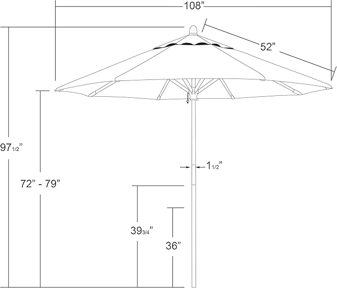 California Umbrella 9' Premium Commercial Hardwood Patio Umbrella, Manual Lift With Sunbrella Macaw Fabric