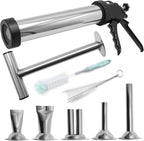 Hoypeyfiy Stainless Steel Jerky Gun Sausage Maker Sausage Stuffer Handmade Beef Jerky Gun with 5 Stainless Nozzles Meat Pusher Cleaning Brushes Kit (2LB)