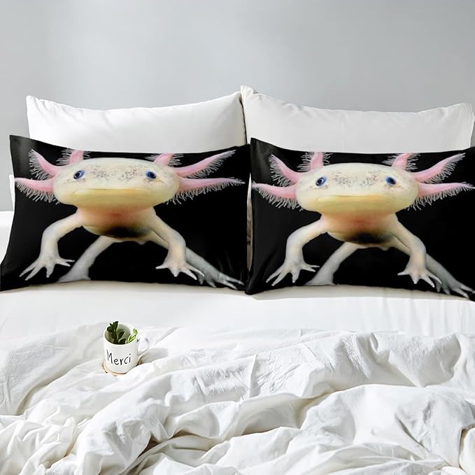 Axolotl Bedding Set Twin Cute Axolotl Comforter Set 3D Axolotls Down Comforter Bedroom Decor Sea Wildlife Animals Reptile Duvet Set Lightweight Soft Warm Quilt Set for Kids Boys Teens Men Adult