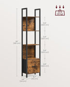 VASAGLE 5-Tier Bookshelf, Book Shelf with Drawer, Industrial Bookcase, with Steel Frame, for Living Room, Home Office, Bedroom, 9.4 x 15.7 x 65 Inches, Rustic Brown and Black ULLS146B01