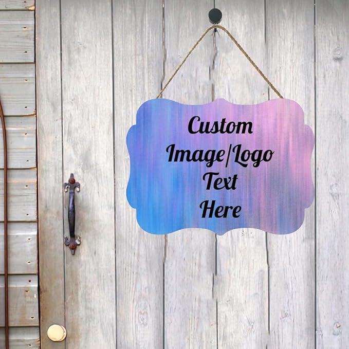 Personalized Wooden Welcome Sign Front Door Decor Personalized Home Sign Door Decorations Customized Image/Text Hanging Door Sign Farmhouse Decorations for Home Office 11.2 * 8 Inch