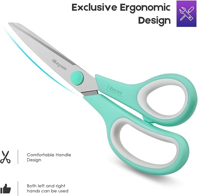iBayam 36-Pack 8" Heavy Duty Scissors, Sharp Comfort-Grip, Left/Right Hand | Ultra-sharp 2.5mm steel blades, 100,000+ cut durability, comfort-grip handles — perfect for home, school, office & crafts.