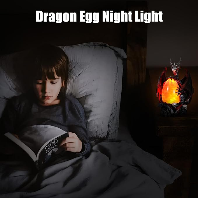 Evil Dragon Snow Globe Statue, Illuminated Water Filled Egg, Rotating Mist Effect, Skull-Embedded Base, Fire Dragon Egg Glow with 6H Timer, Battery Operated, Unique Halloween Snow Globe Holiday Decor