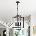 4-Light Vintage Black Chandelier, Foyer Lighting Fixtures Farmhouse Chandeliers for Dining Room, Modern Industrial Lantern Pendant Light for Kitchen Island Entryway Stairway